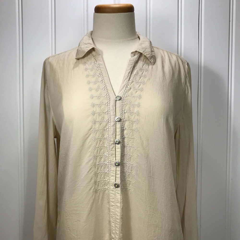 J. Jill rayon tunic blouse embroidered tan small